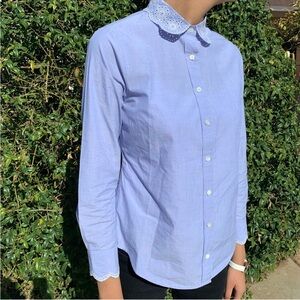 J.Crew Embroidered Button Down Blue Shirt Size 2